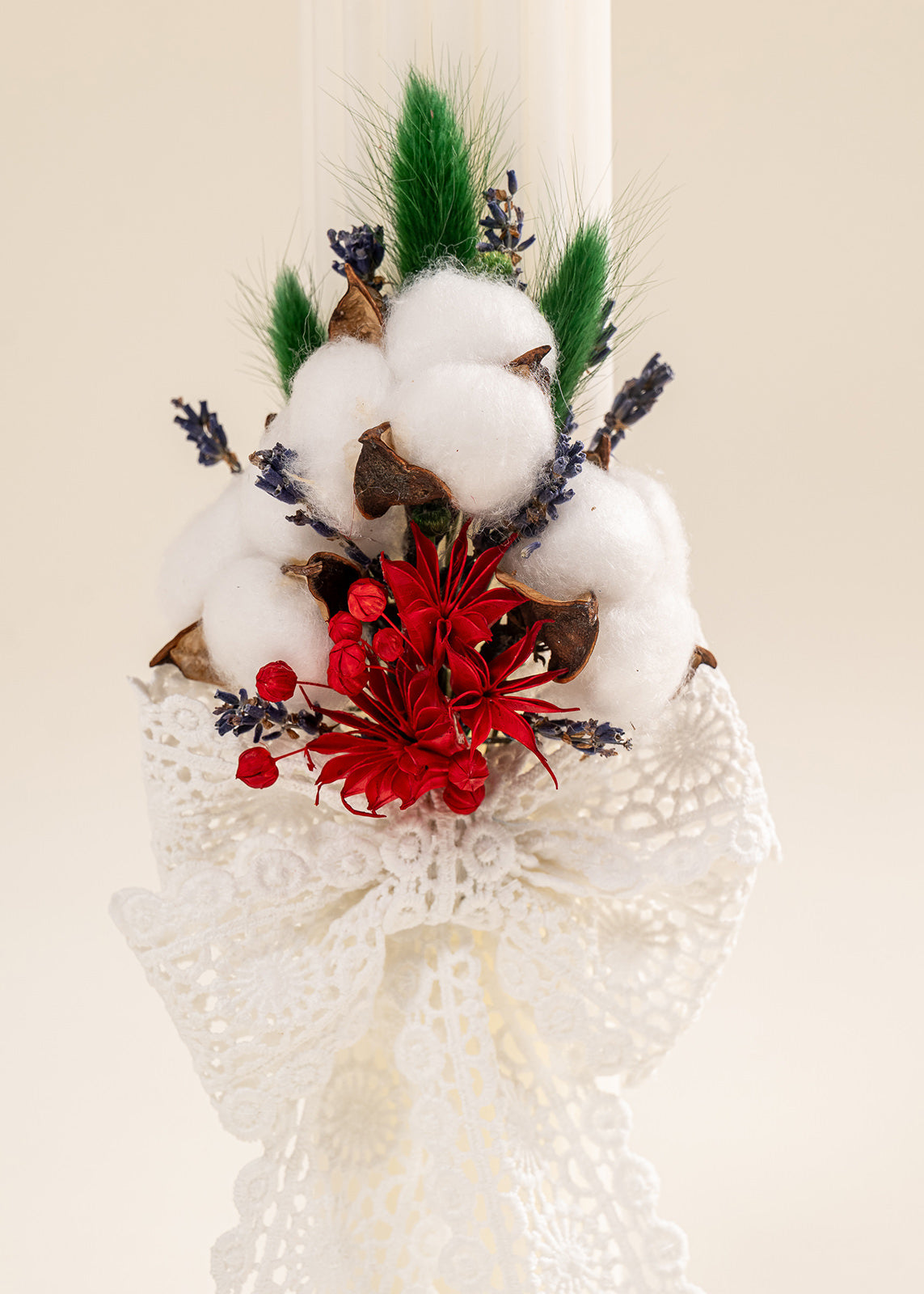 Lumanare Marilena Crem Floare Rosie Si Flori De Bumbac AnneBebe