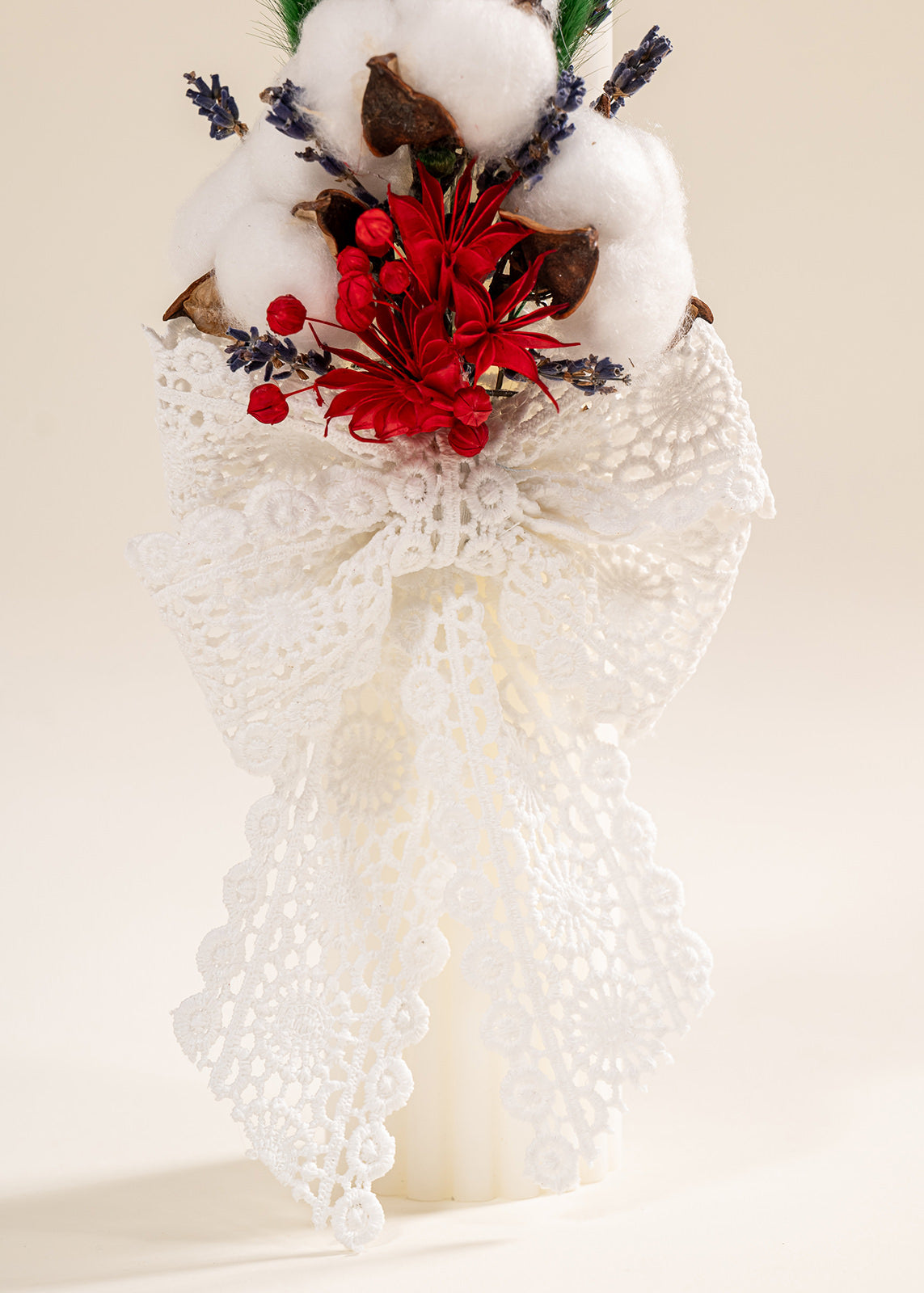 Lumanare Marilena Crem Floare Rosie Si Flori De Bumbac AnneBebe