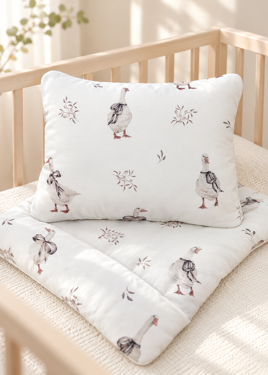 Set Perna si Pilota pentru Patut Albe cu Imprimeu Pasari Dora&White 1110-1001 Dada&Rocco