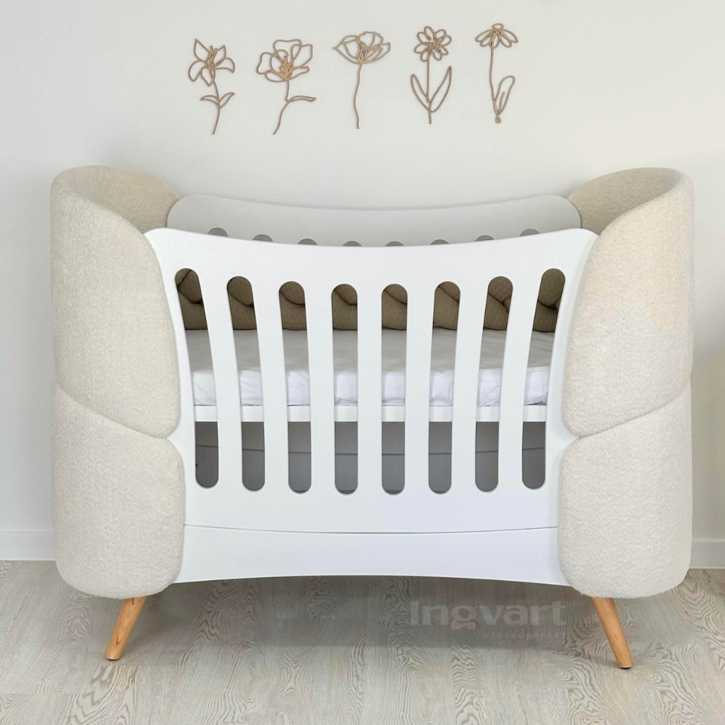 Premium Oval Convertible Crib Fly Bunny White Curly Design Quilted Fabric Loops 0-8 Years INGVART 