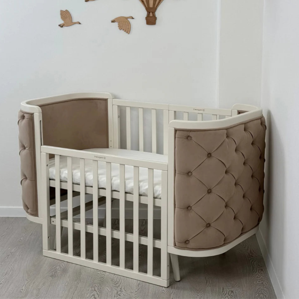 Patut bebe Capitonat Catifea Evolutiv Boho Chesterfield Alb Natur Ingvart