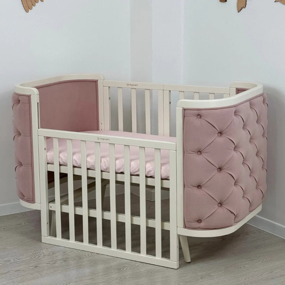 Patut bebe Capitonat Catifea Evolutiv Boho Chesterfield Alb Natur Ingvart