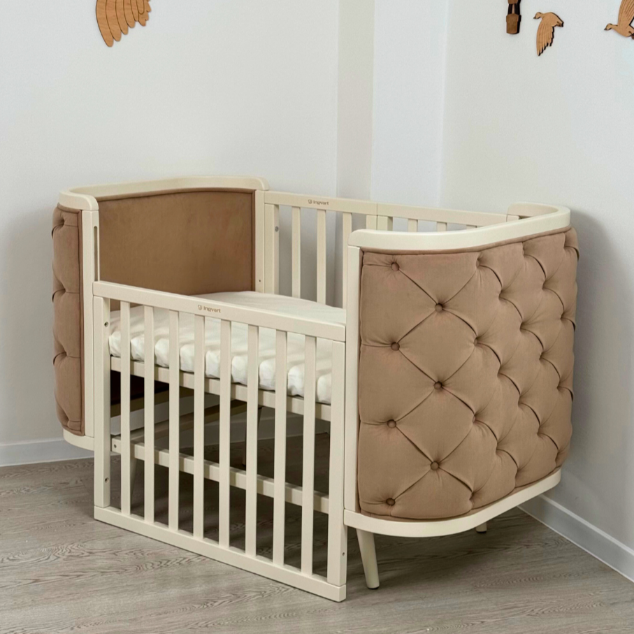 Patut bebe Capitonat Catifea Evolutiv Boho Chesterfield Alb Natur Ingvart