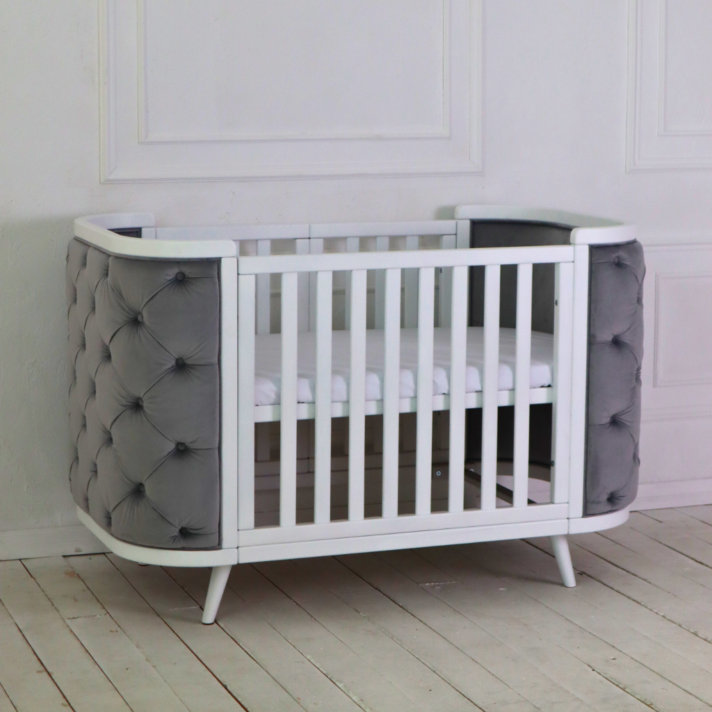 Patut bebe Capitonat Catifea Evolutiv Boho Chesterfield Alb Natur Ingvart