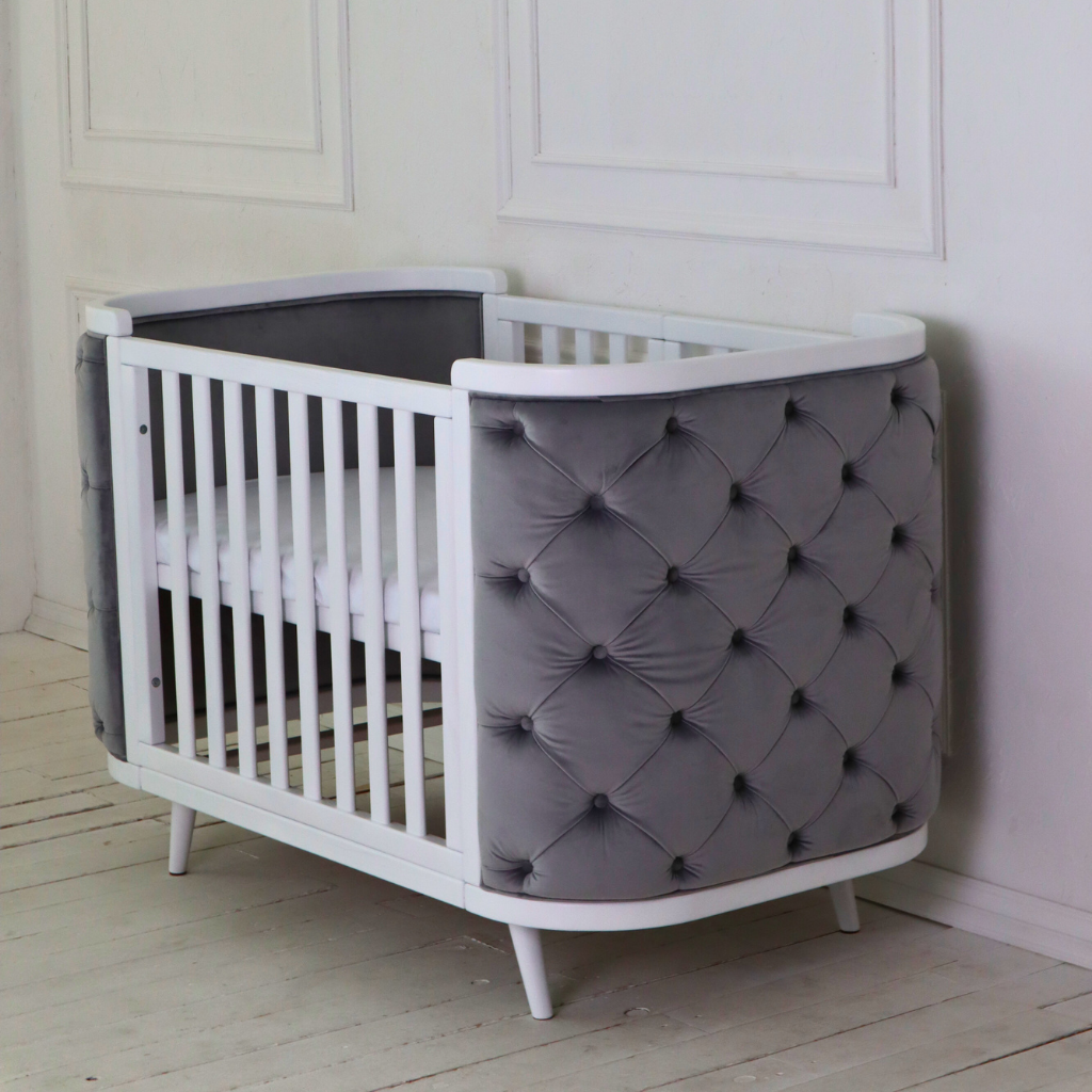 Patut bebe Capitonat Catifea Evolutiv Boho Chesterfield Alb Natur Ingvart