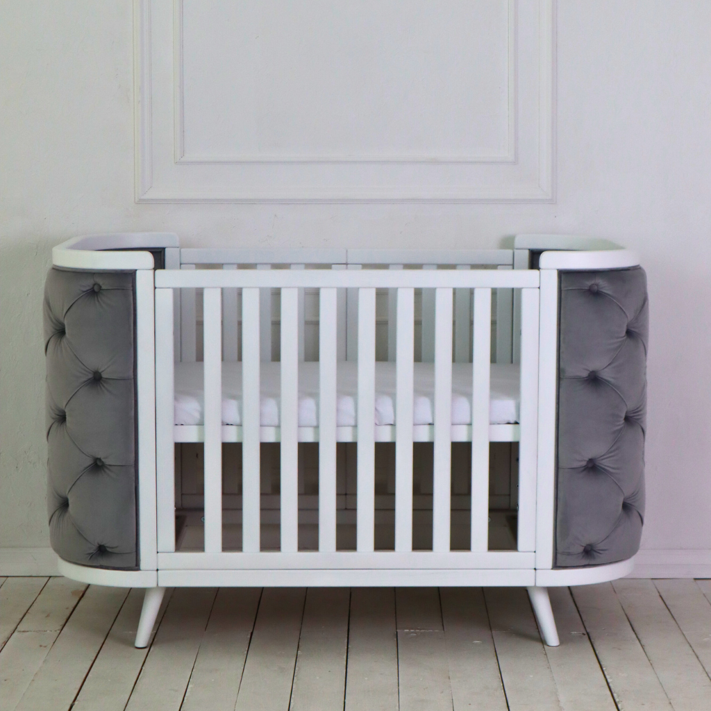 Patut bebe Capitonat Catifea Evolutiv Boho Chesterfield Alb Natur Ingvart