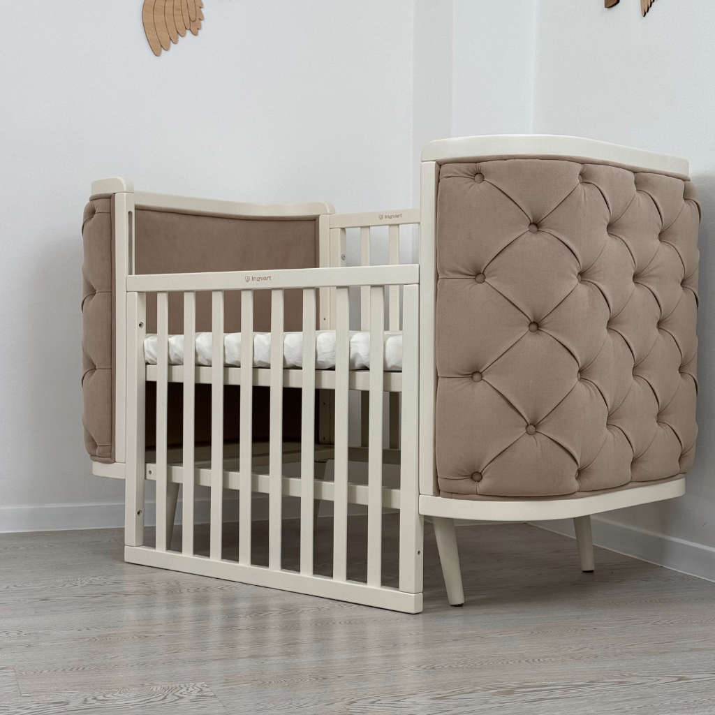 Patut Bebelus Capitonat Evolutiv Boho Chesterfield Milky Catifea Bej Ingvart