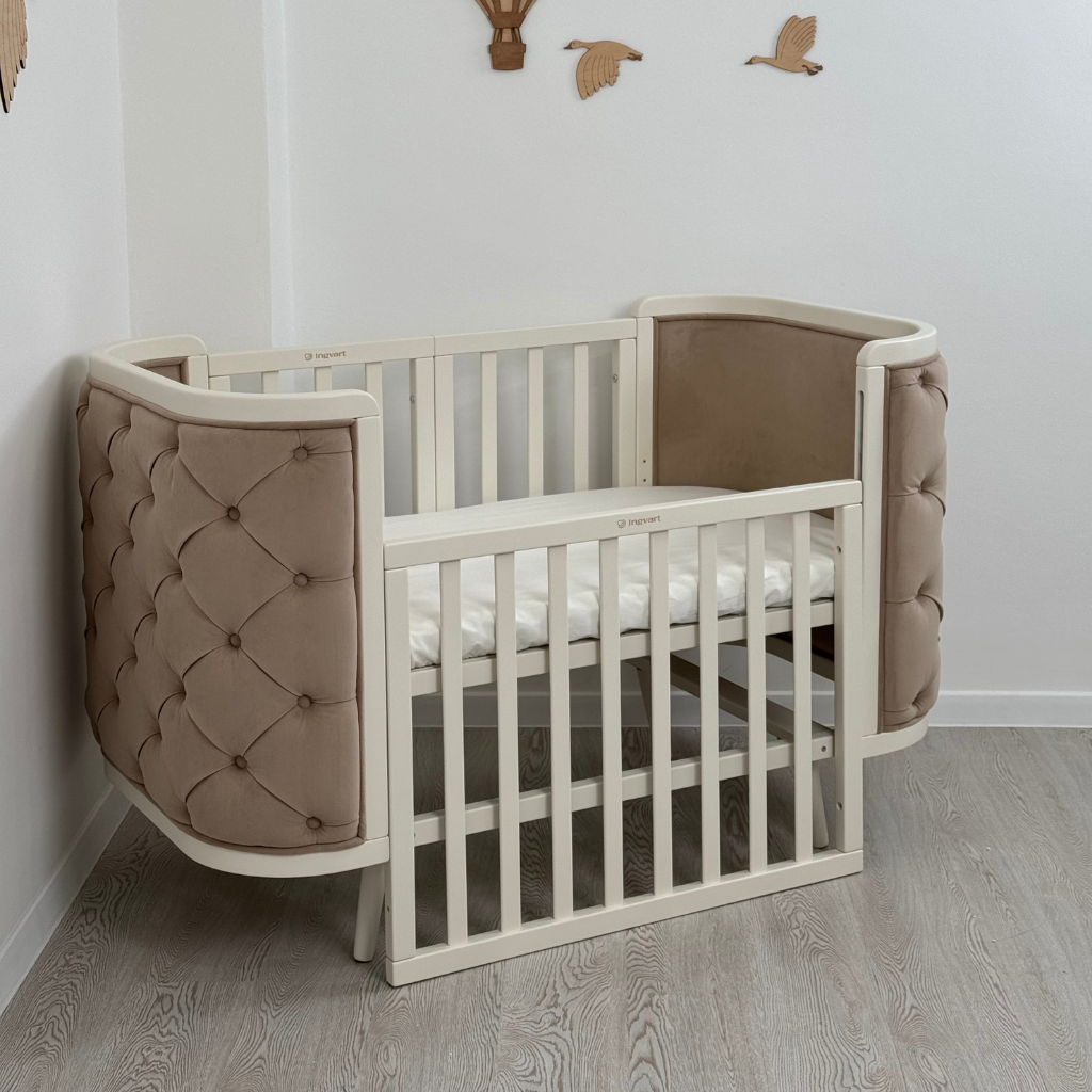 Patut Bebelus Capitonat Evolutiv Boho Chesterfield Milky Catifea Bej Ingvart