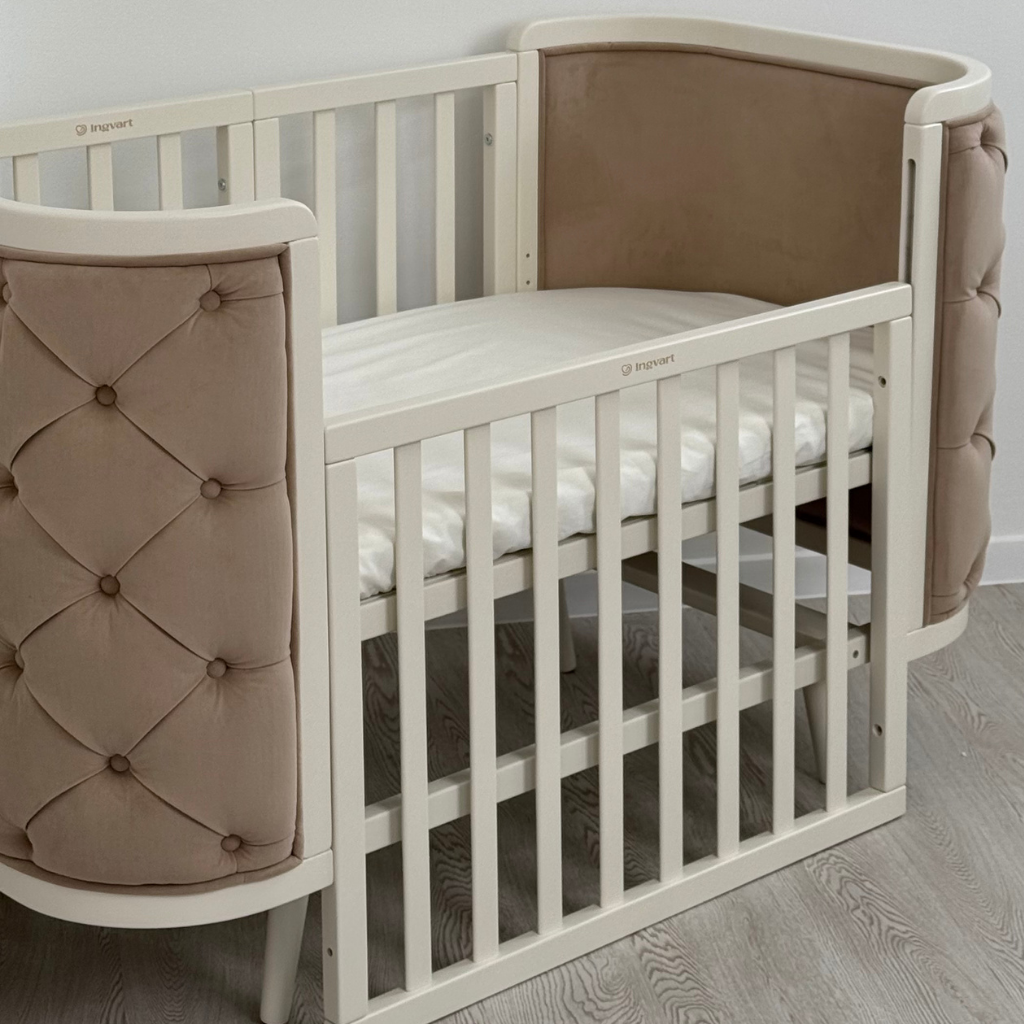 Patut Bebelus Capitonat Evolutiv Boho Chesterfield Milky Catifea Bej Ingvart