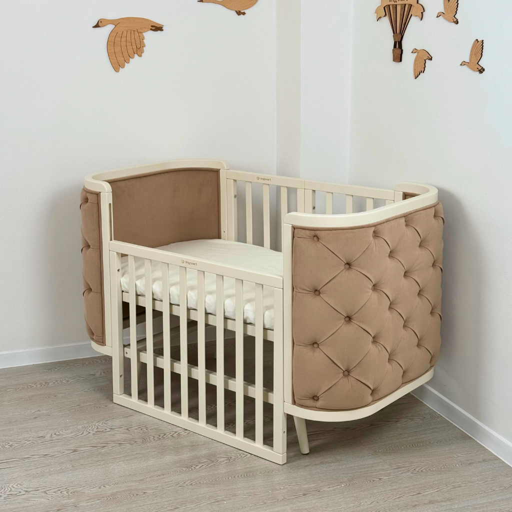 Patut Bebelus Capitonat Evolutiv Boho Chesterfield Milky Catifea Bej Ingvart