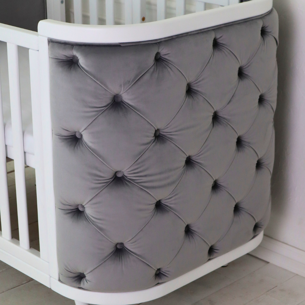 Patut bebe Capitonat Catifea Evolutiv Boho Chesterfield Alb Natur Ingvart