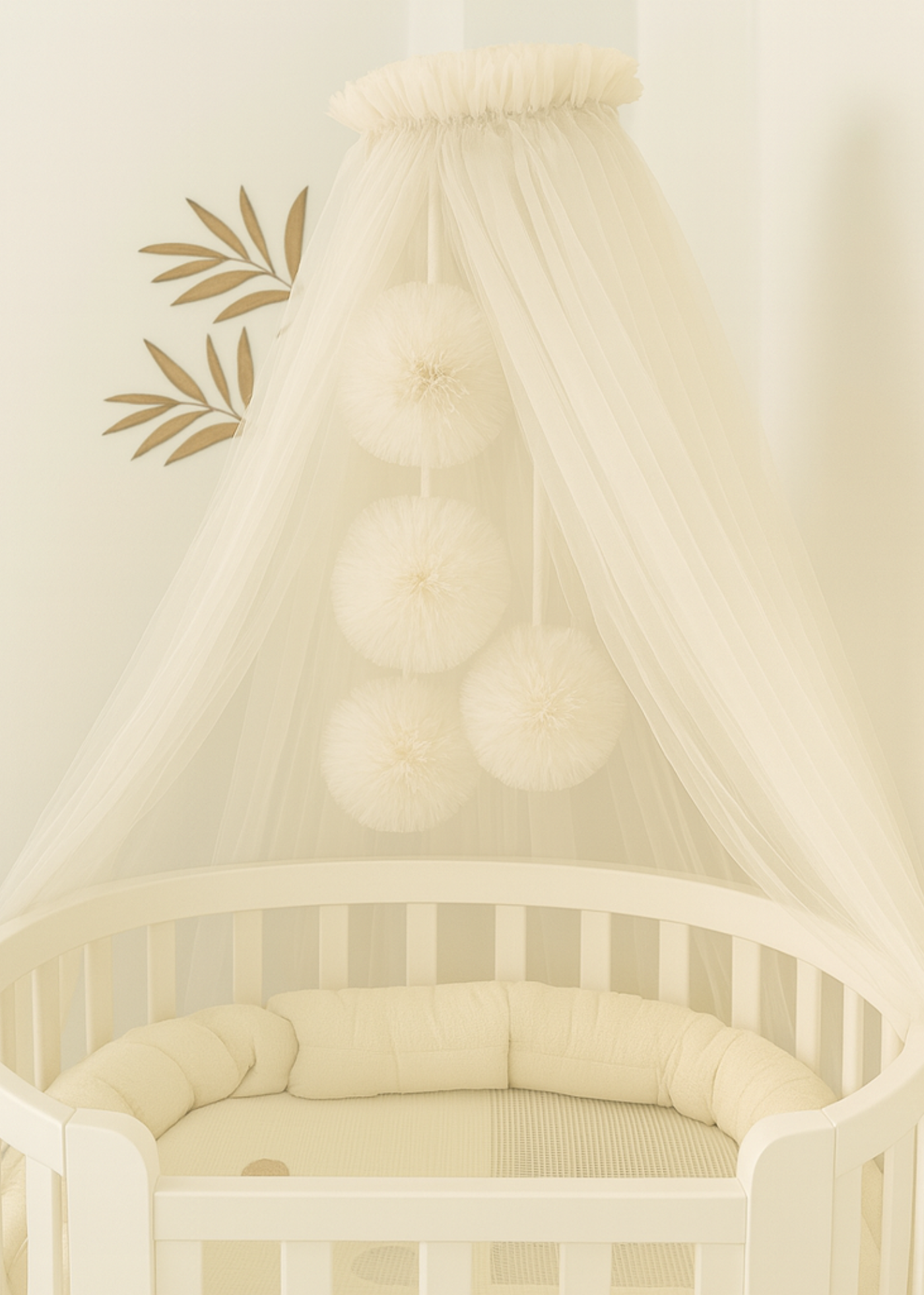 Baldachin Patut Bebe Tull Crem Cu Pompoane AnneBebe
