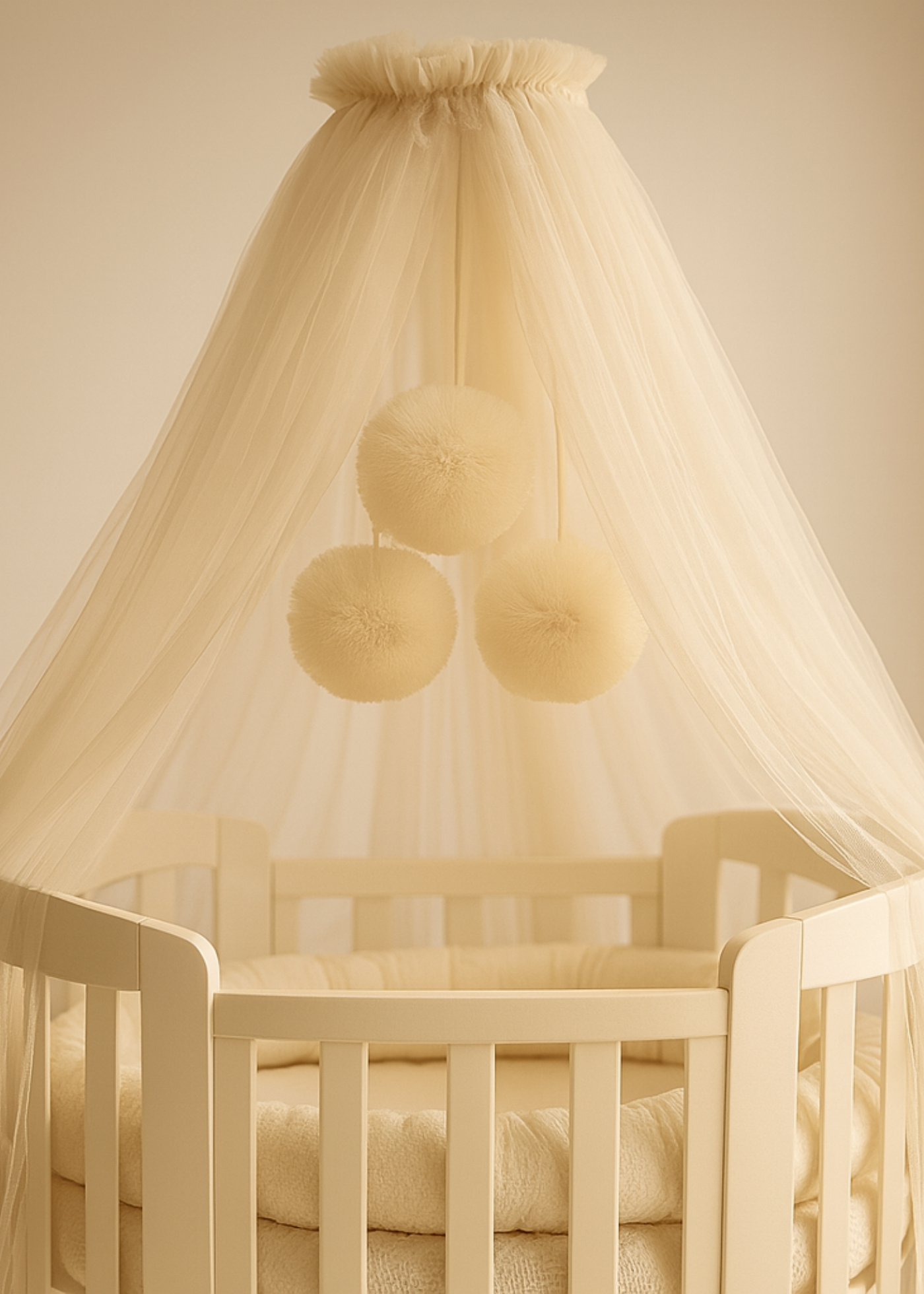 Baldachin Patut Bebe Tull Crem Cu Pompoane AnneBebe