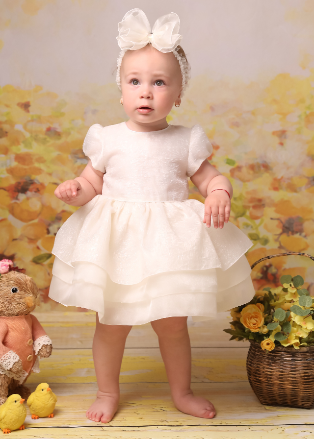 Elegant Dress Cotton Rebeca Cream Organza Three Ruffles AnneBebe 