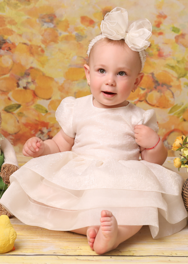 Elegant Dress Cotton Rebeca Cream Organza Three Ruffles AnneBebe 