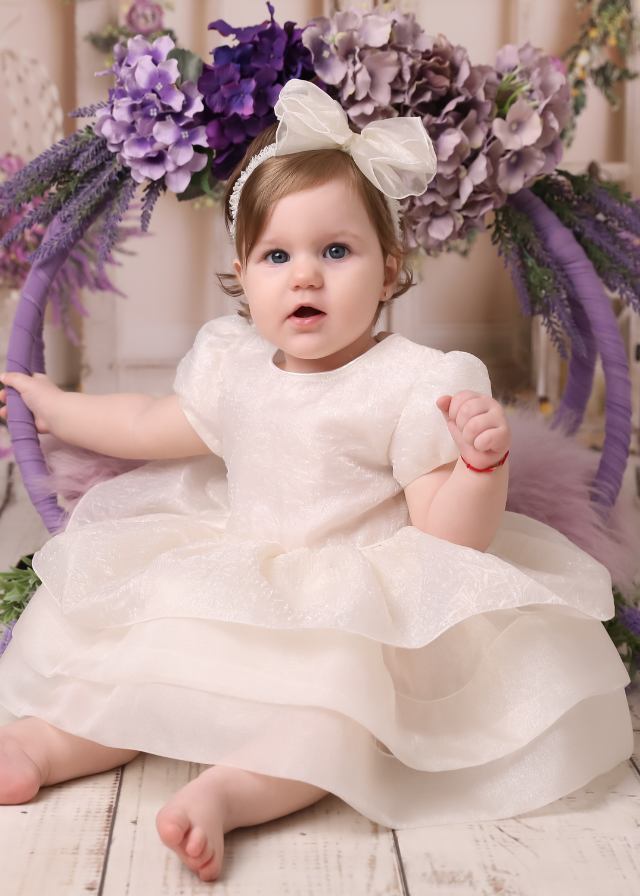 Elegant Dress Cotton Rebeca Cream Organza Three Ruffles AnneBebe 