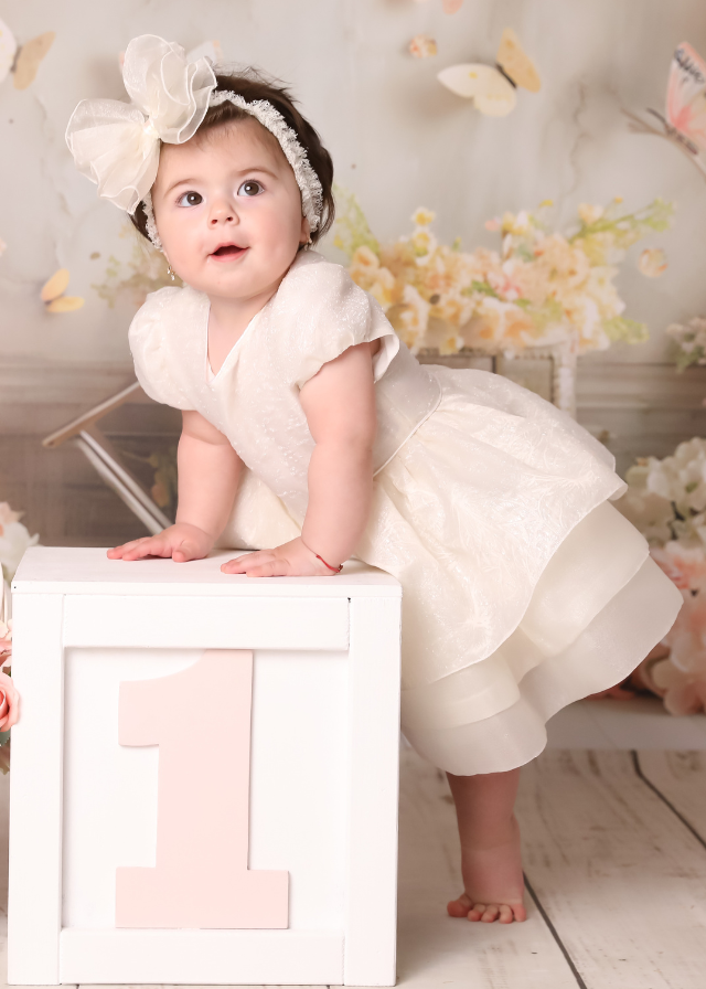 Elegant Dress Cotton Rebeca Cream Organza Three Ruffles AnneBebe 