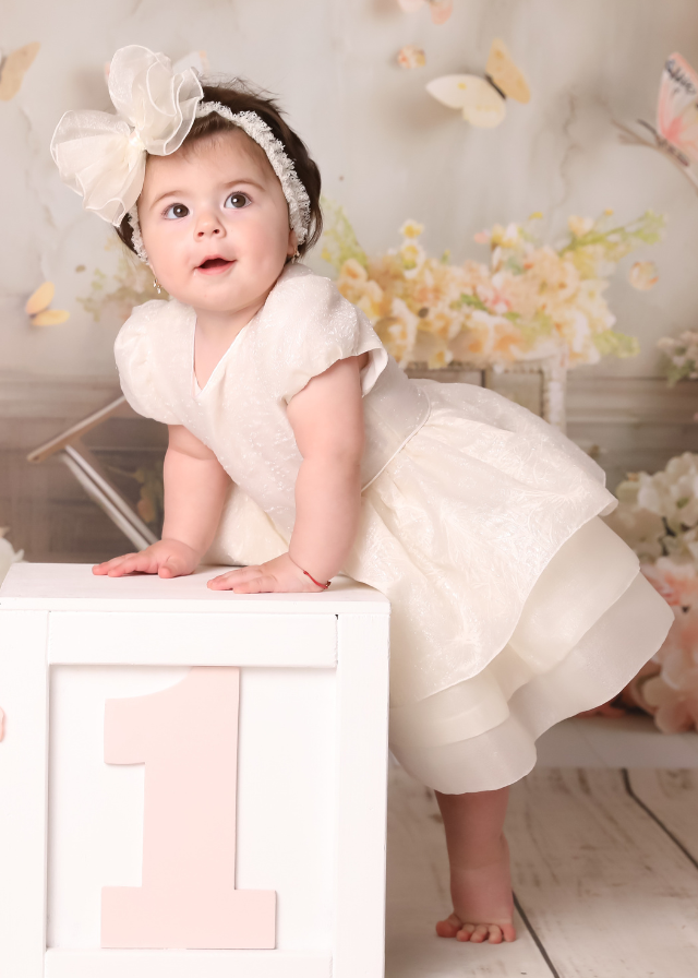 Elegant Dress Cotton Rebeca Cream Organza Three Ruffles AnneBebe 