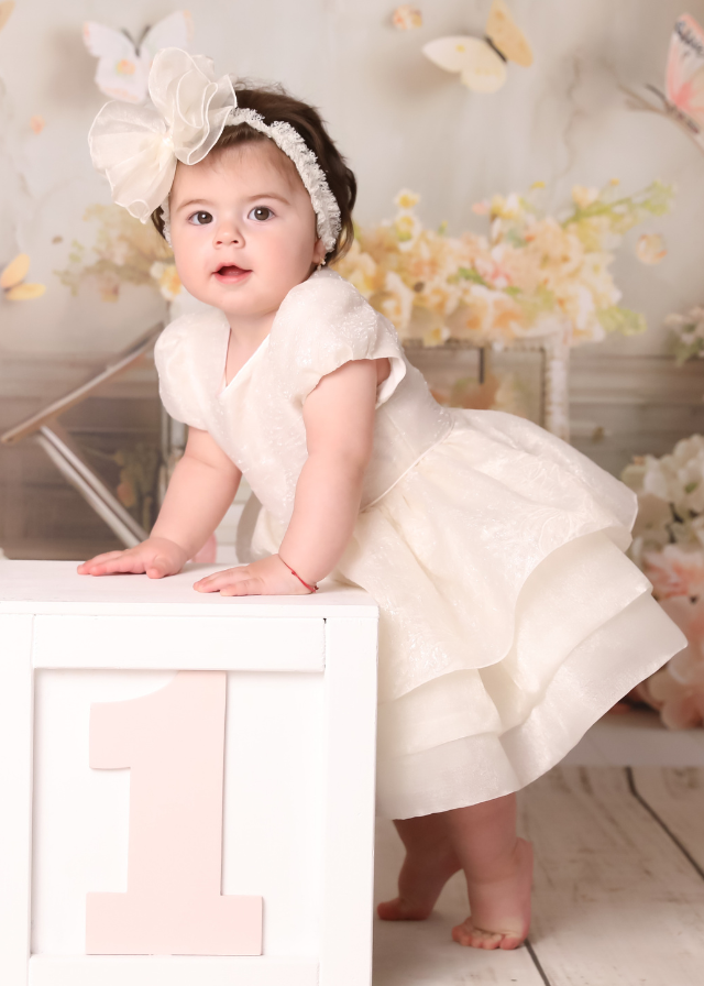 Elegant Dress Cotton Rebeca Cream Organza Three Ruffles AnneBebe 