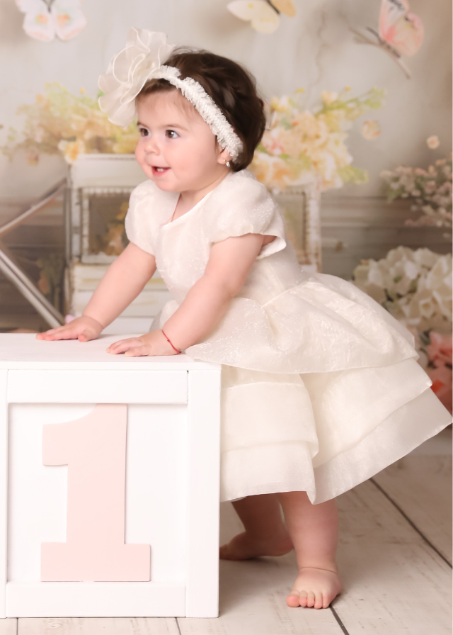 Elegant Dress Cotton Rebeca Cream Organza Three Ruffles AnneBebe 