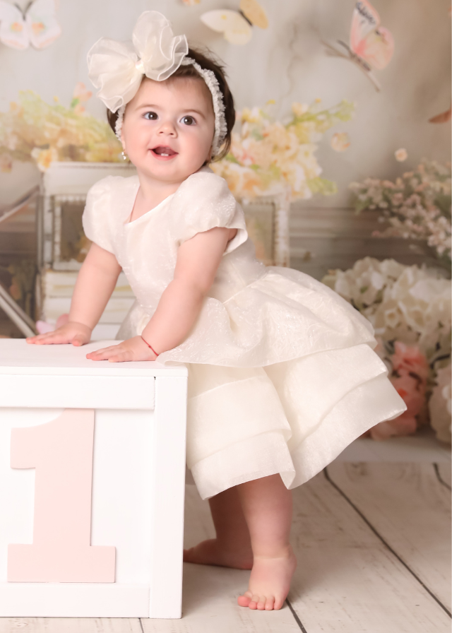 Elegant Dress Cotton Rebeca Cream Organza Three Ruffles AnneBebe 