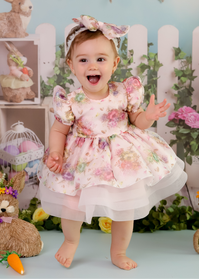 Rochita Eleganta Corina Organza Flori Roz Annebebe