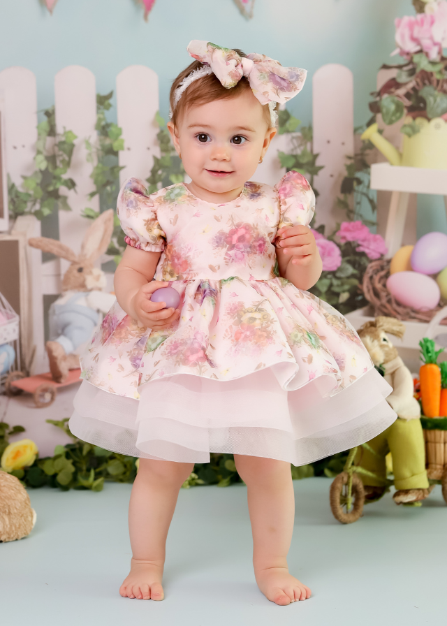 Rochita Eleganta Corina Organza Flori Roz Annebebe