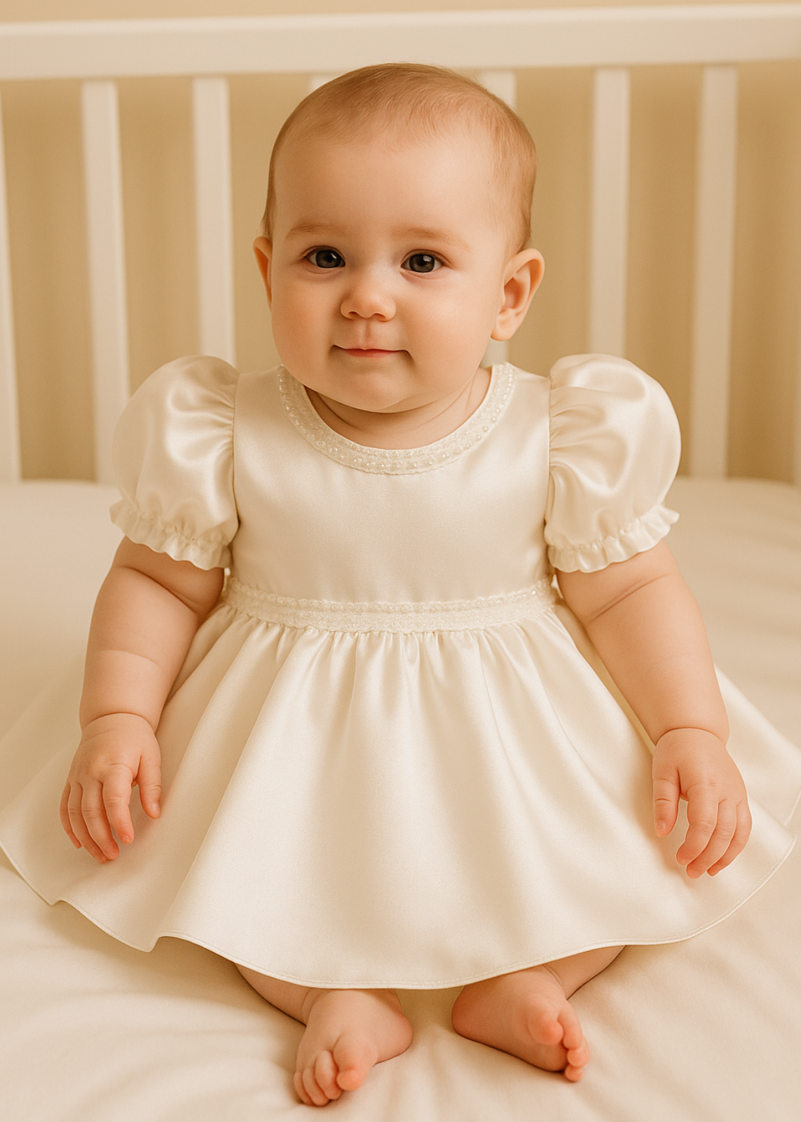 Rochita eleganta Saten Crem Maneca Bufanta AnneBebe