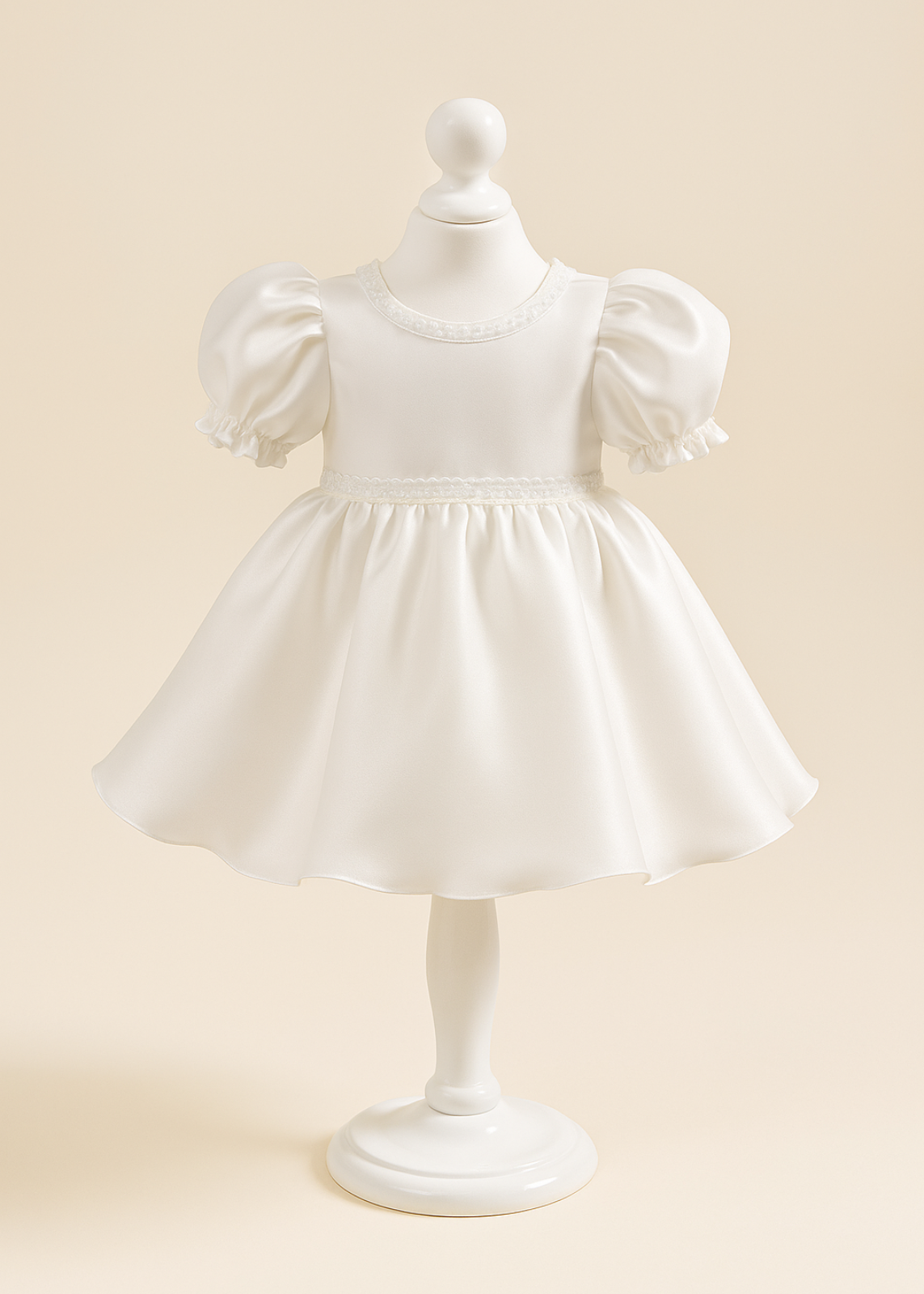 Rochita eleganta Saten Crem Maneca Bufanta AnneBebe