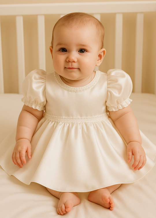 Rochita eleganta Saten Crem Maneca Bufanta AnneBebe