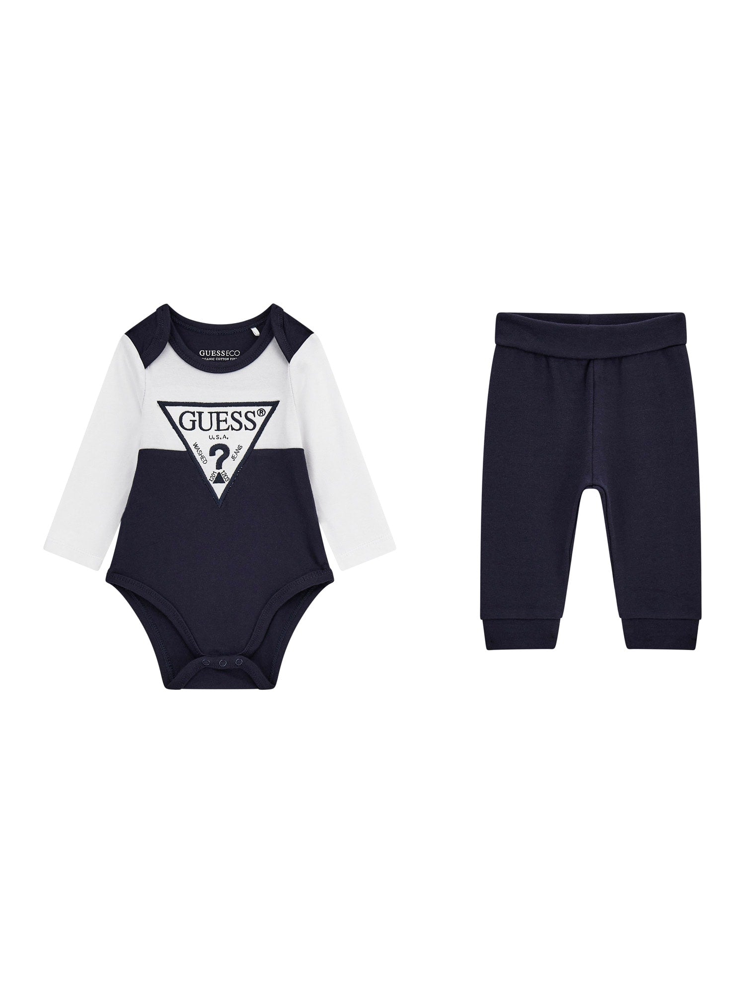 Set 2 Piese Alb cu Bleumarin Body cu Maneca Lunga si Pantaloni Lungi H5YW08 J1314 FV03 Guess