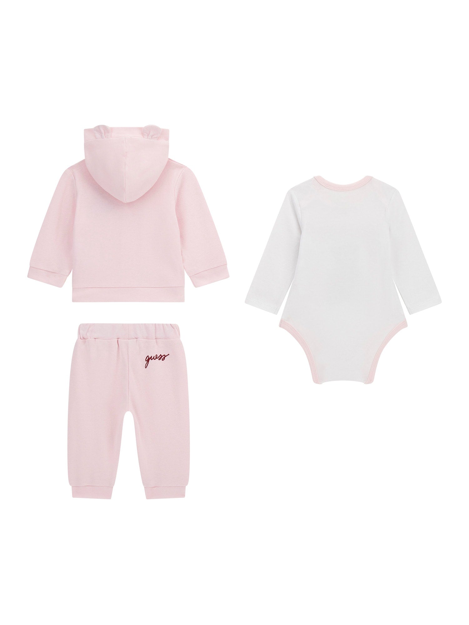 Trening Bumbac 3 Piese Roz Hanorac si Pantaloni Bluza Alba cu Urs H5YW12 KA6W4 G6K9 Guess