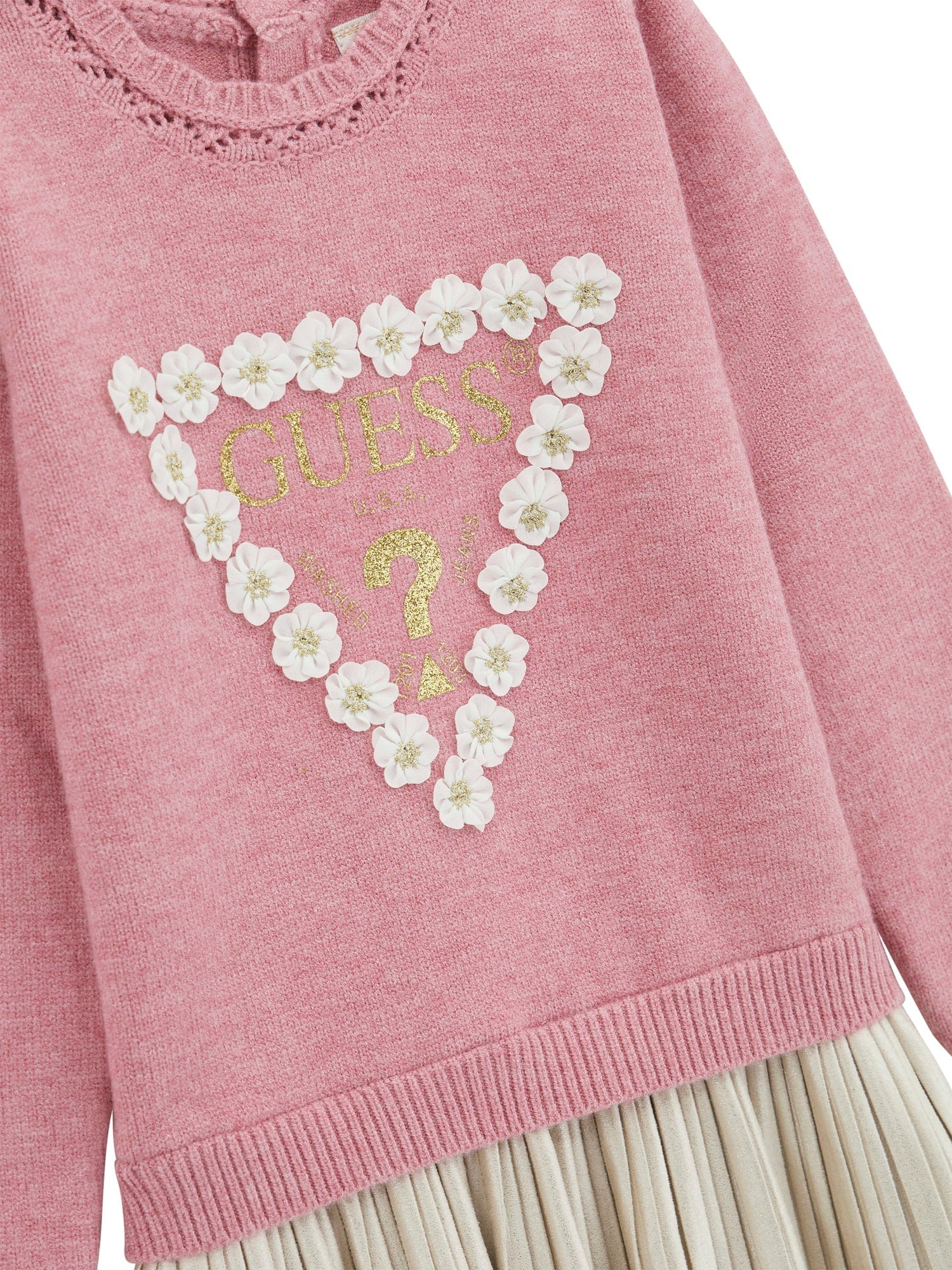 Rochie Tricotata Roz cu Maneca Lunga si Pliseuri Bej K5YK08 Z3OS0 F9CB Guess