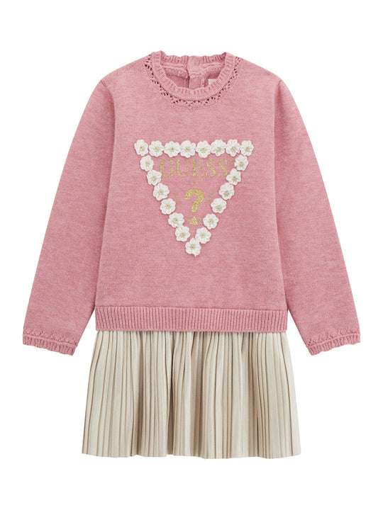 Rochie Tricotata Roz cu Maneca Lunga si Pliseuri Bej K5YK08 Z3OS0 F9CB Guess