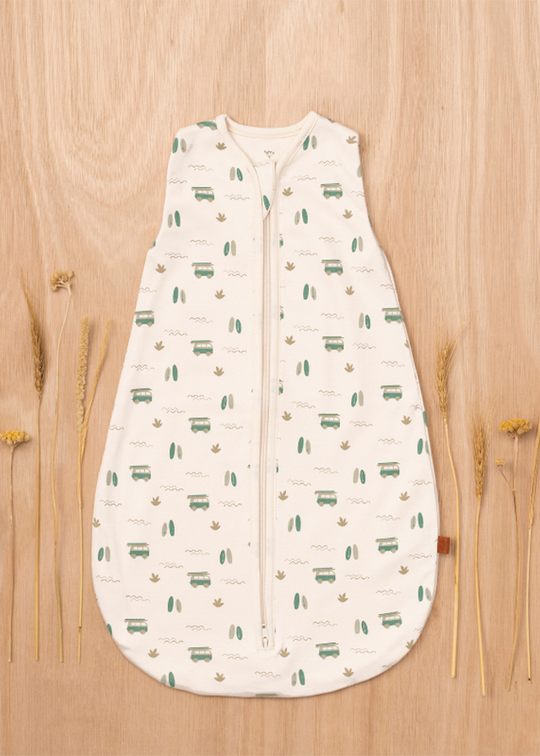 Newborn Sleeping Bag Cream With Green Cars 60 cm - 0.7 TOG F705-11 Momykeep