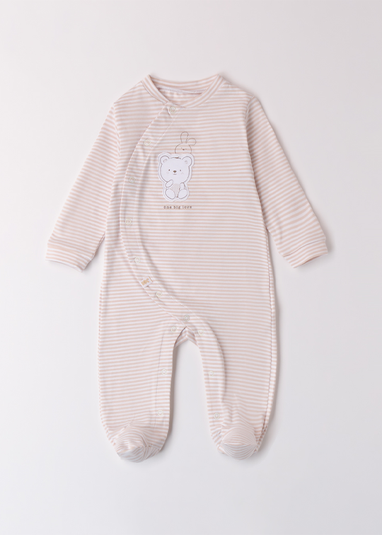 Long White Jumpsuit With Beige Stripes With Bear 4B071.00 iDO