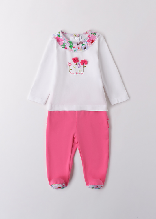 2 Piece Pajama Set White Long Sleeve Blouse With Flowers And Long Pants Frez 3B771.00 Minibanda