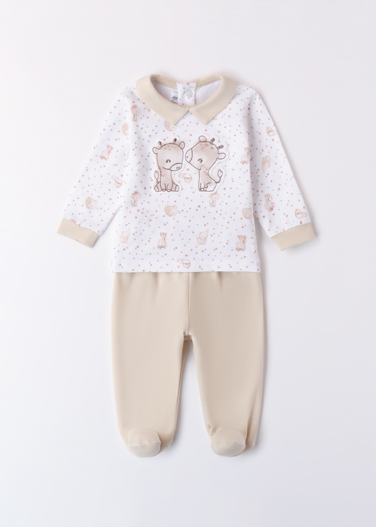 2 Piece Pajama Set Blouse And Pants White And Beige With Giraffes 3B671.00 Minibanda