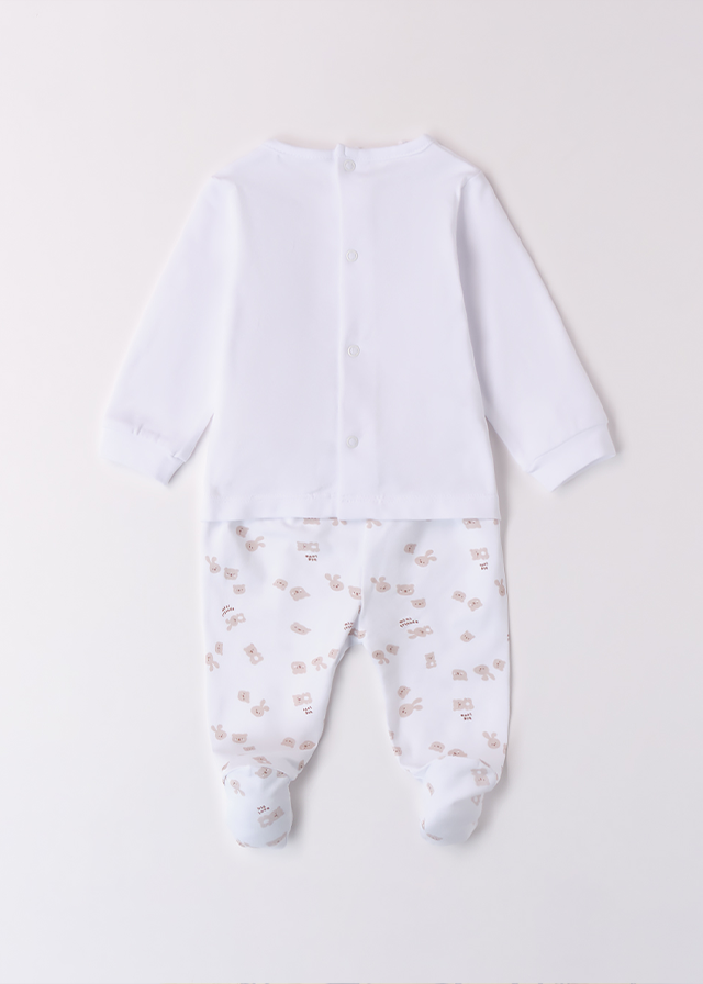 2 Piece Pajama Set White Blouse And Pants With Beige Rabbits 4B070.00 iDO