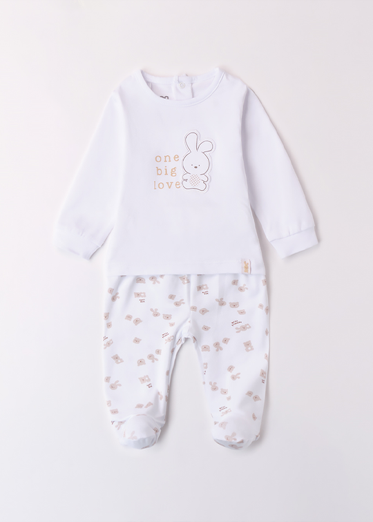 2 Piece Pajama Set White Blouse And Pants With Beige Rabbits 4B070.00 iDO