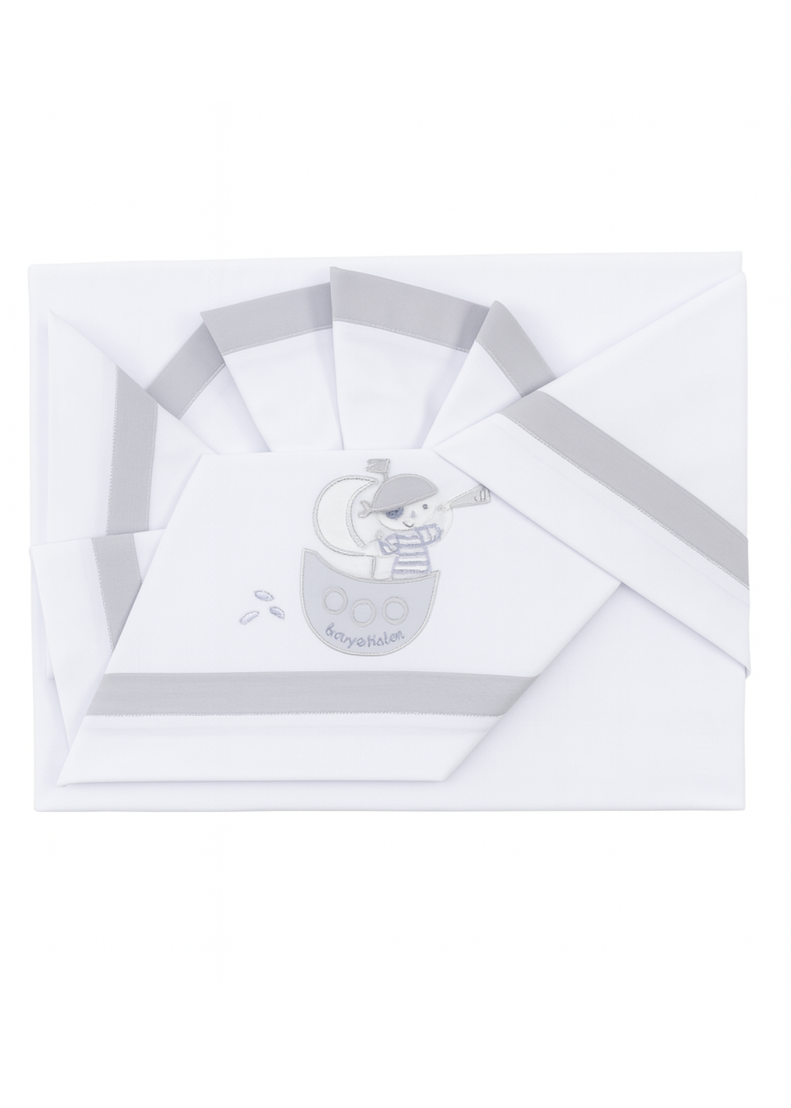 Set Lenjerie Patut 3 Piese 120x60cm & 127x63cm Gri cu Pirat D22 Andy & Helen Italia