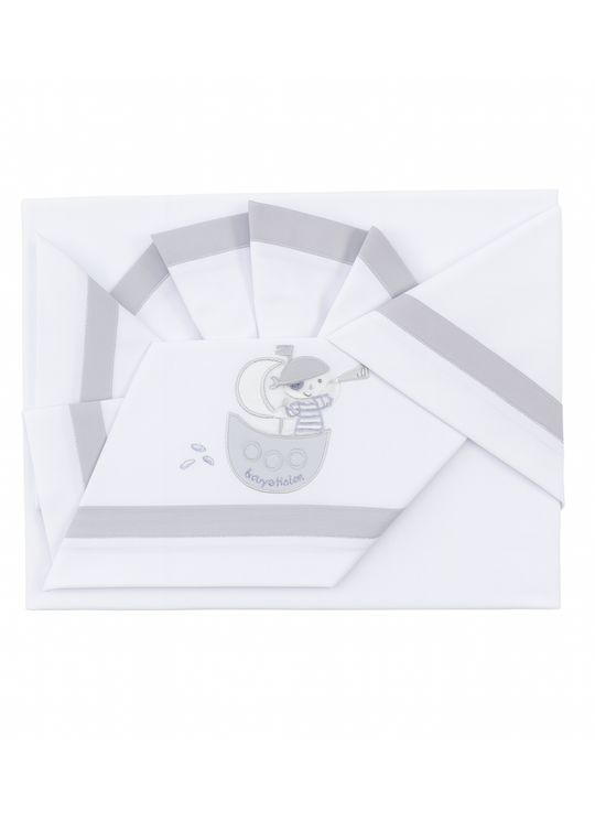 Set Lenjerie Patut 3 Piese 120x60cm & 127x63cm Gri cu Pirat D22 Andy & Helen Italia