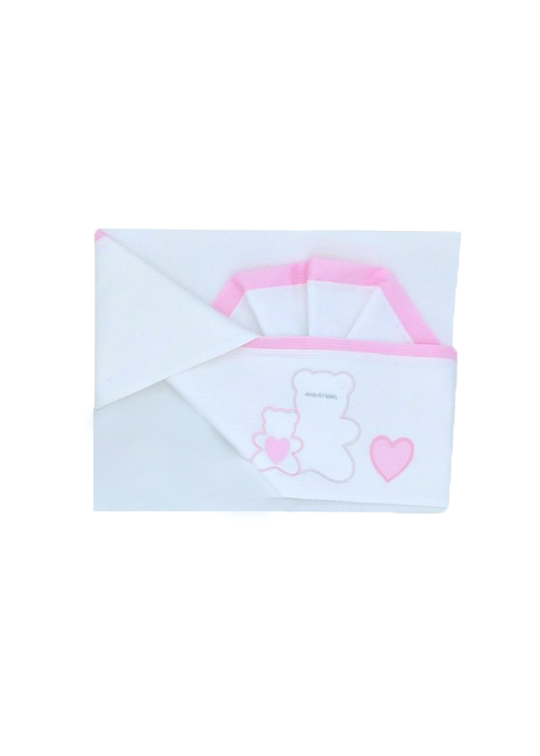 3 Piece Crib Bedding Set 120x60cm &amp; 127x63cm, White &amp; Pink Bears and Hearts R40 Andy &amp; Helen Italia
