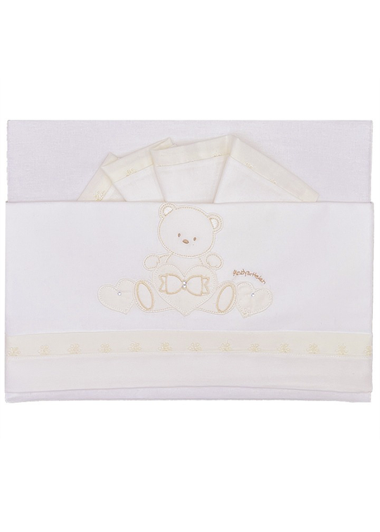 3 Piece Crib Bedding Set Cream With Teddy Bear And Rhinestones R31 Andy&amp;Helen Italia