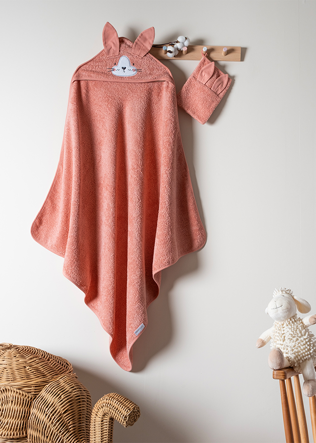 Set Prosop Cu Capison Si Manusa Baie Corai 90x90 cm 8913 FUNNABABY