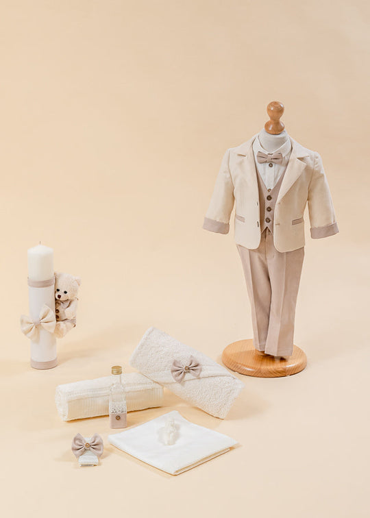 Filip Baptism Set 3 Pieces, Suit, Trunk And Personalized Candle AnneBebe