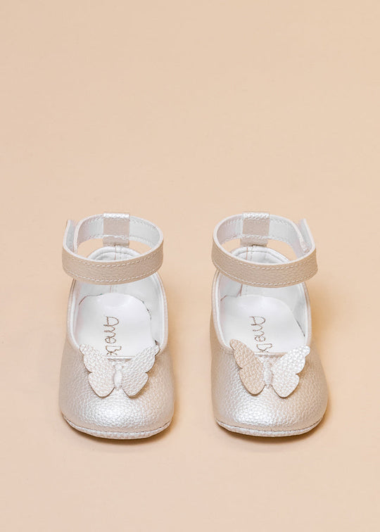 Balerini Crem Sidefat cu Bareta si Fluture 221218 Sinderella