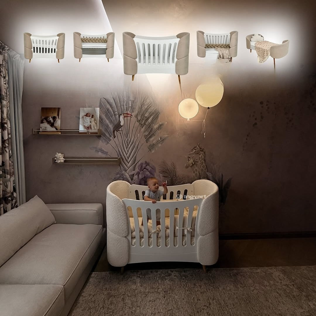 Premium Oval Convertible Crib Fly Bunny White Curly Design Quilted Fabric Loops 0-8 Years INGVART 