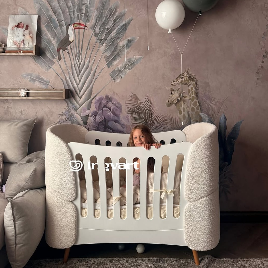 Premium Oval Convertible Crib Fly Bunny White Curly Design Quilted Fabric Loops 0-8 Years INGVART 