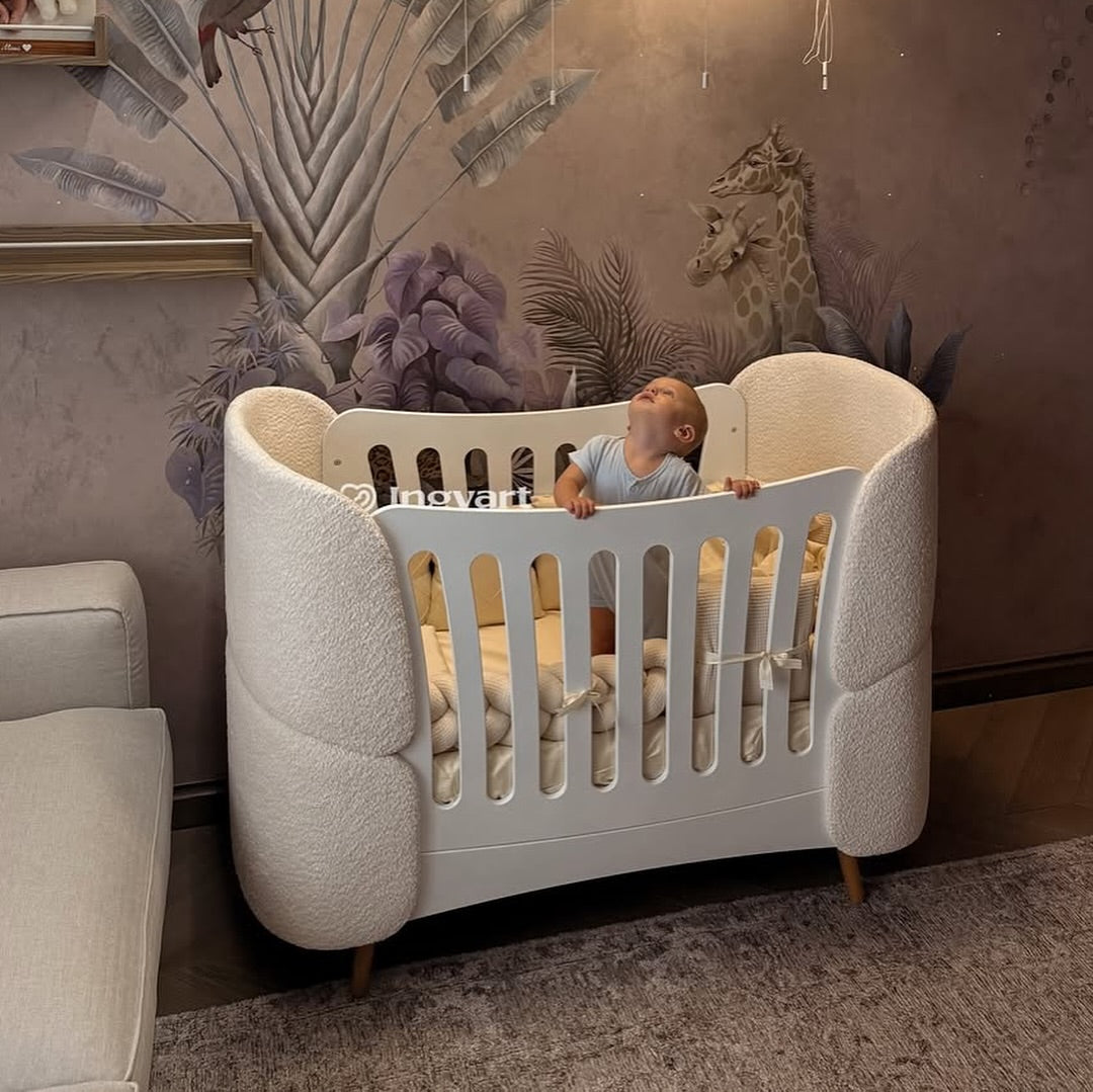 Premium Oval Convertible Crib Fly Bunny White Curly Design Quilted Fabric Loops 0-8 Years INGVART 